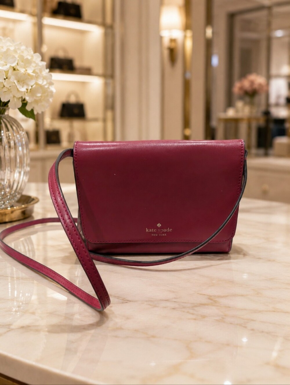 kate spade Berry Leather Crossbody Bag with Gold Logo